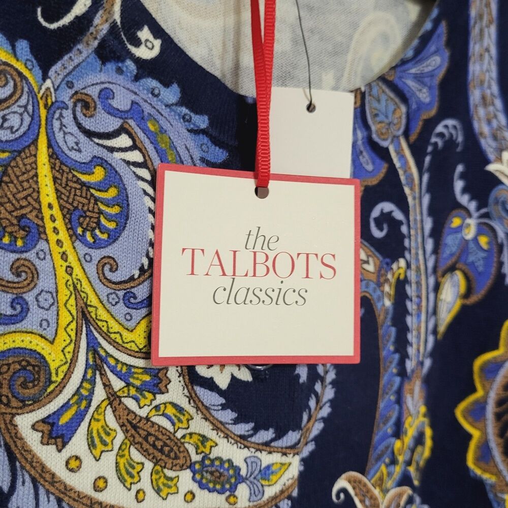 Talbots Paisley Cardigan Sweater 3X Plus Petite NEW - The Talbots Classics Blue - Picture 2 of 9